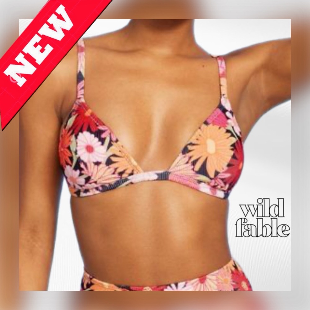 wild fable Floral Triangle Bikini Top - Pink, Orange & Black